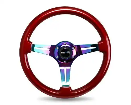 NRG Red Wood Steering Wheel w/ NeoChrome Center (NRGST-015MC-RD)