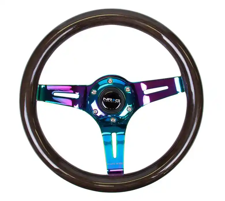 NRG Black Wood Steering Wheel w/ NeoChrome Center (Universal) (NRGST-310BK-MC)