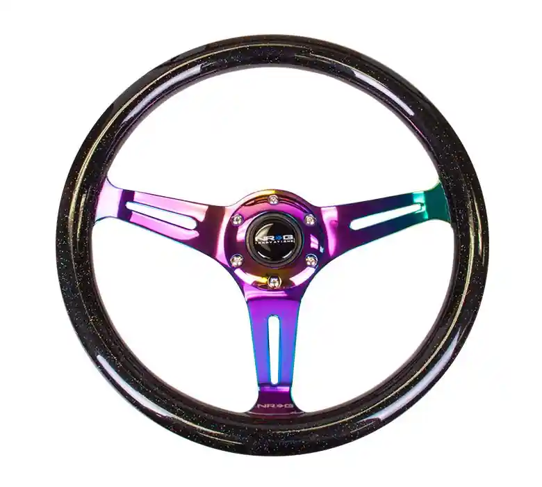 NRG Galaxy Wood Steering Wheel w/ NeoChrome Center (NRGST-015MC-BSB)