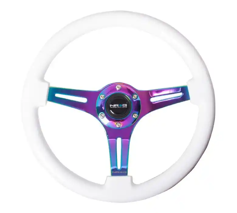 NRG White Wood Steering Wheel w/ NeoChrome Center (NRGST-015MC-WT)