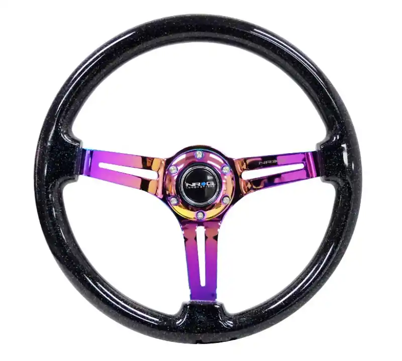 NRG Reinforced Steering Wheel Black Multi Color Flake w/ Neochrome Center Mark (Universal) (NRGRST-018BSB-MC)