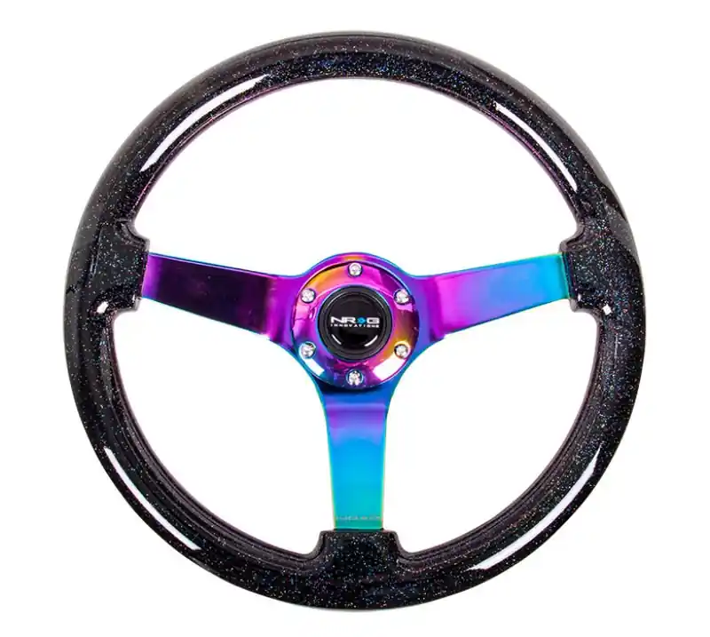 NRG Black Sparkle Steering Wheel w/ Neochrome Center (Universal) (NRGRST-036BSB-MC)