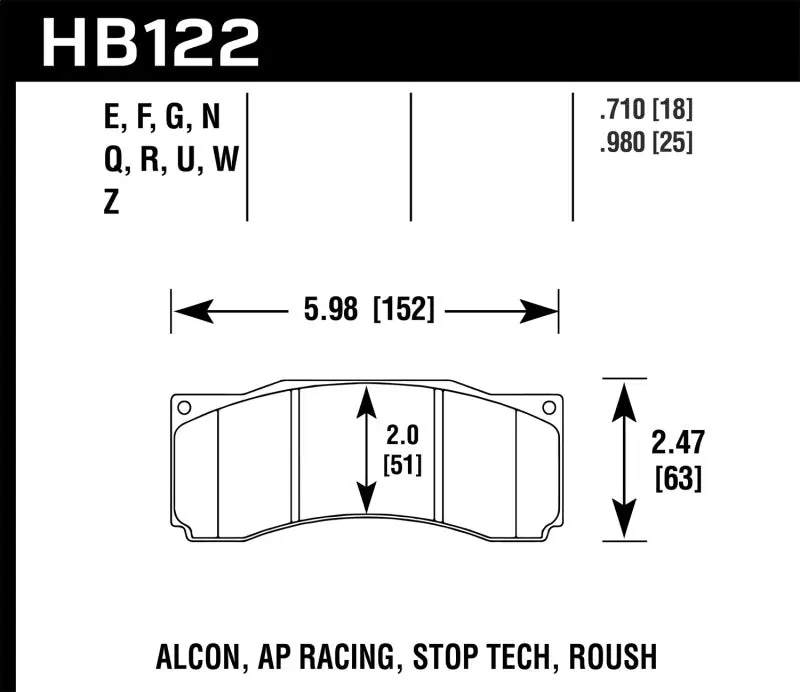 Hawk Stoptech ST-60 Caliper DTC-60 Race Brake Pads (HAWKHB122G.710)