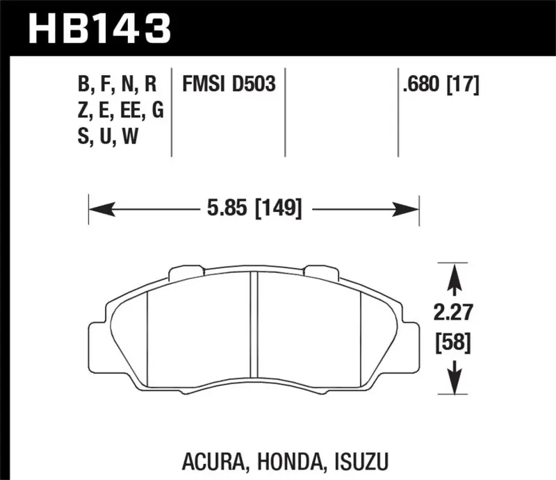 Hawk 97-01 Honda Prelude Blue 9012 Street Front Brake Pads (HAWKHB143E.680)