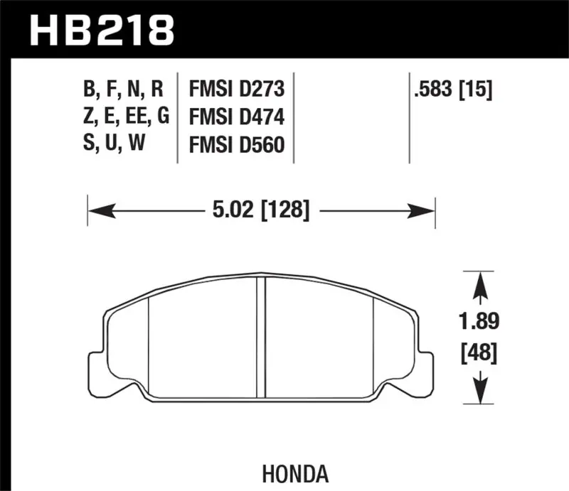Hawk 88-89 Civic Si / 92-00 Civic CX / 88-00 DX / 98-00 GX HP Plus Street Front Brake Pads (HAWKHB218N.583)