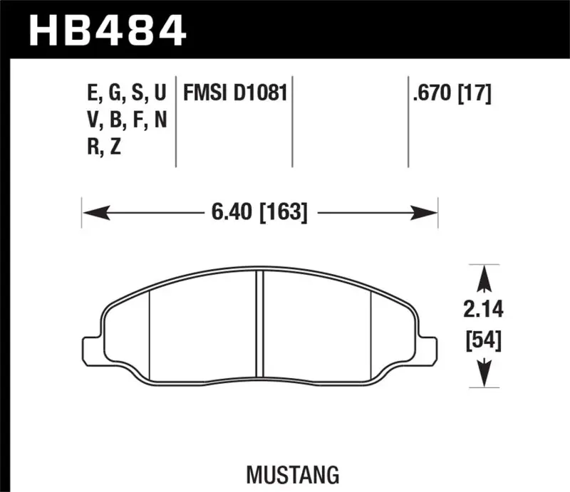 Hawk 2008-2009 Ford Mustang Bullitt 4.6 HPS 5.0 Front Brake Pads (HAWKHB484B.670)