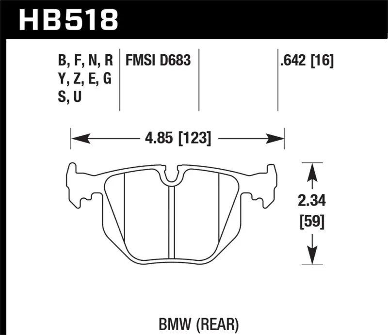 Hawk 01-06 BMW 330 / 97-01 740I / 96-01 750IL / 03-06 BMW M3 / 00-03 M5 / 00-06 X5 / 06-08 Z4 / 03-0 (HAWKHB518F.642)