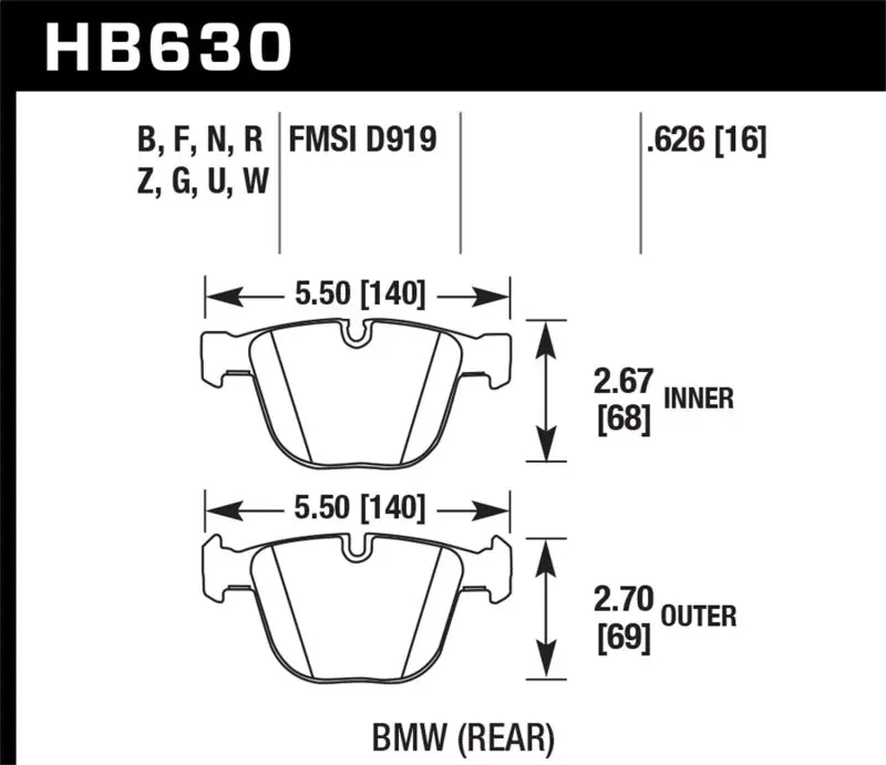 Hawk 04-10 BMW 535i/545i/550i / 04-10 645Ci/650i /02-09 745i/745Li/750 HPS 5.0 Street Brake Pads (HAWKHB630B.626)