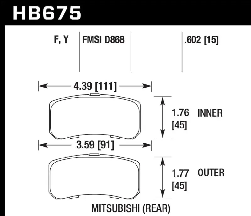 Hawk 09+ Mitsubishi Lancer Ralliart / 08+ Lancer GTS LTS Rear Brake Pads (HAWKHB675Y.602)