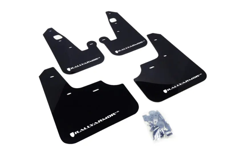 Rally Armor 07-17 Mitsubishi Lancer Black UR Mud Flap w/ White Logo (RALMF8-UR-BLK/WH)