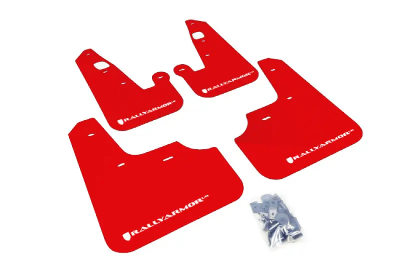 Rally Armor 07-17 Mitsubishi Lancer Red UR Mud Flap w/ White Logo (RALMF8-UR-RD/WH)