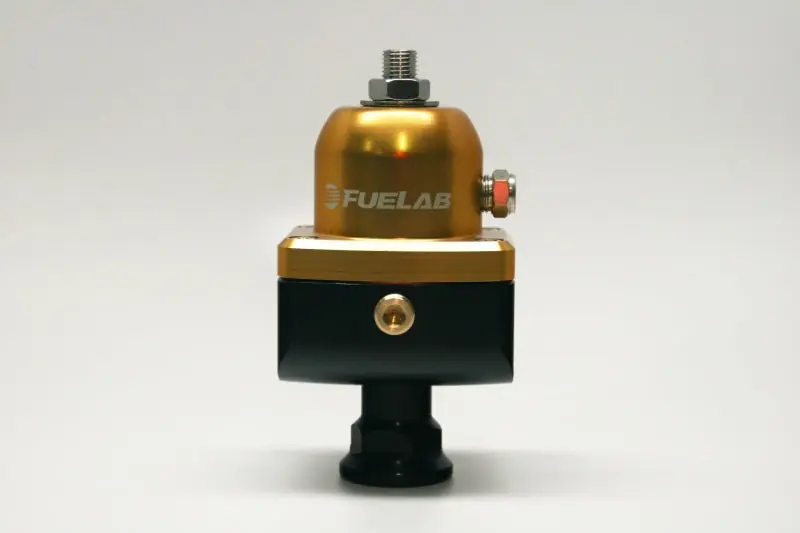Fuelab 555 Carb Adjustable FPR Blocking 4-12 PSI (1) -8AN In (2) -8AN Out - Gold (FLB55501-5)