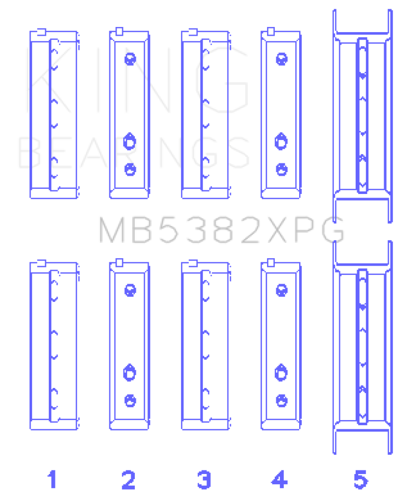 King Subaru EJ20/EJ22/EJ25 (For Thrust in #5 Position) Tri-Metal Perf Main Bearing Set - Size +0.5mm (KINGMB5382XPG0.5)