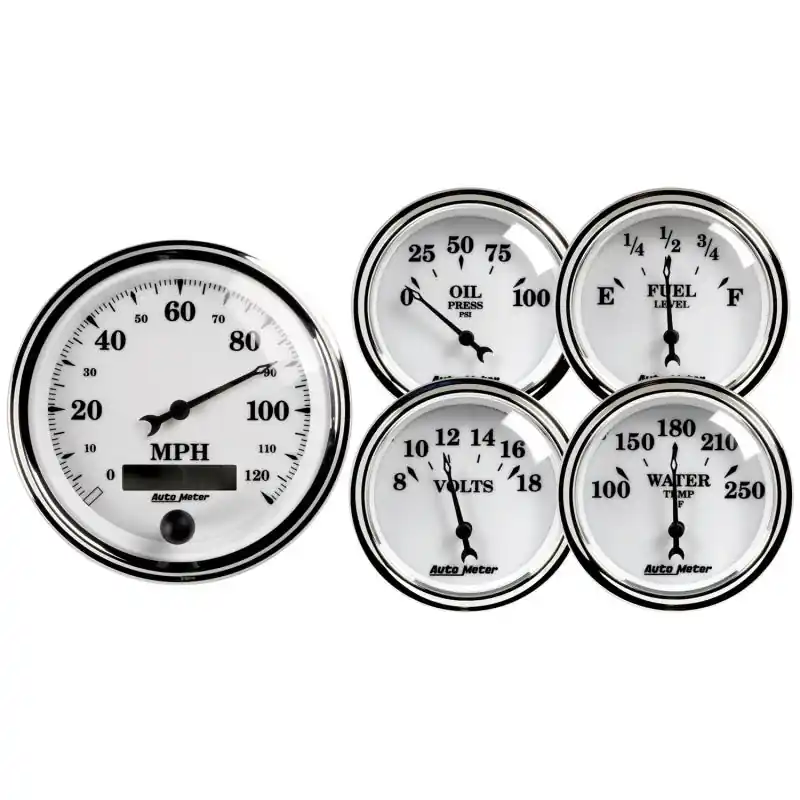 Autometer Old Tyme White II 5 Piece Kit (Elec Speed/Oil Press/Water Temp/Volt/Fuel Level) (ATM1200)
