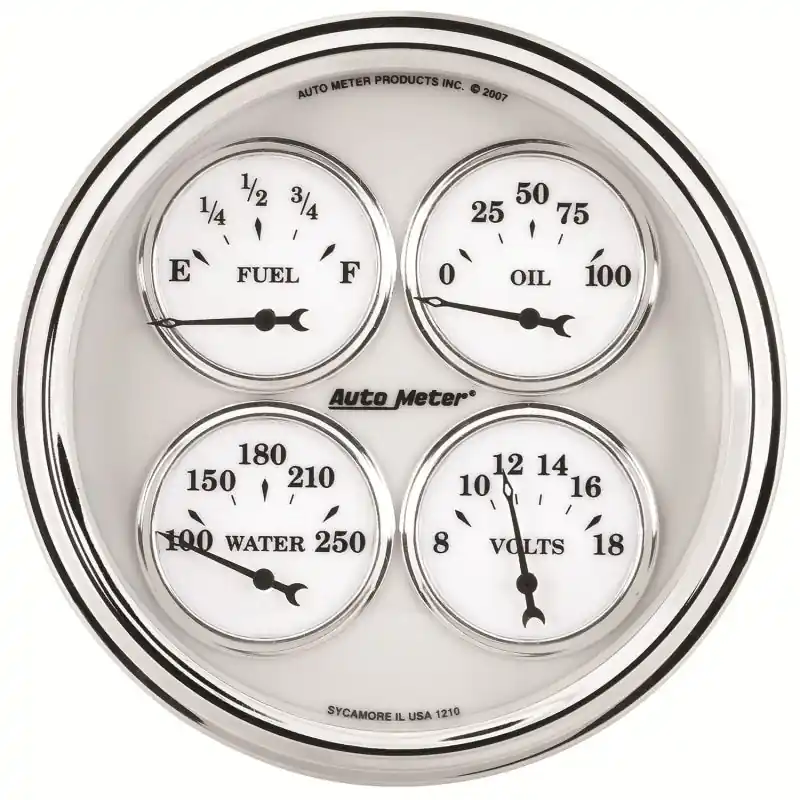 AutoMeter Gauge Quad 5in. 240 Ohm(e) to 33 Ohm(f) Elec Old Tyme White II (ATM1210)