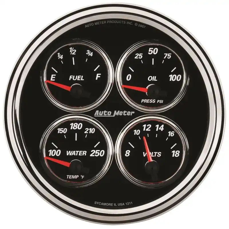 AutoMeter Gauge Quad 5in. 240 Ohm(e) to 33 Ohm(f) Elec Designer Black II (ATM1211)