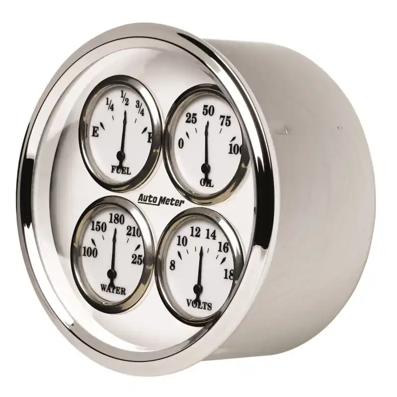 AutoMeter Gauge Quad 5in. 0 Ohm(e) to 90 Ohm(f)Elec Old Tyme White II (ATM1213)