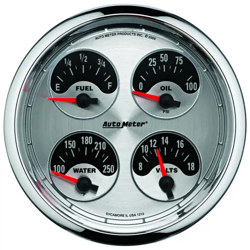 Autometer American Muscle SSE 100PSI/100-250 Deg F/8-18 Volt Oil Press/Water Temp/Volt/Fuel Gauge (ATM1225)