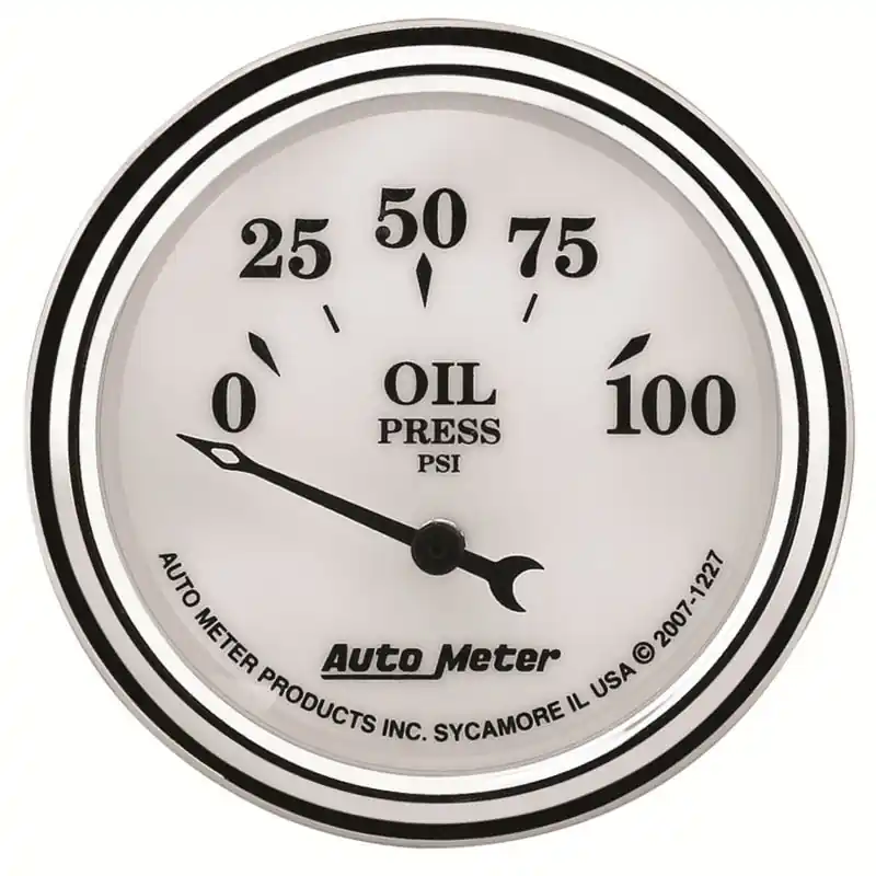 AutoMeter Gauge Oil Press 2-1/16in. 100PSI Elec Old Tyme White II (ATM1227)