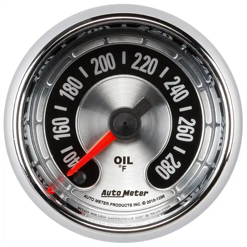 Autometer American Muscle 2-1/16in Full Sweep Electric Digital Stepper 140-280 Deg F Oil Temp Gauge (ATM1256)