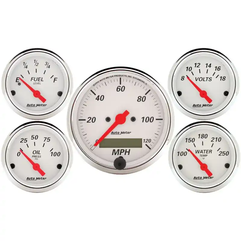 Autometer Arctic White 5 Pc Kit Box w/ Elec Speedo, Elec Oil Press, Water Temp, Volt, Fuel Level (ATM1302)