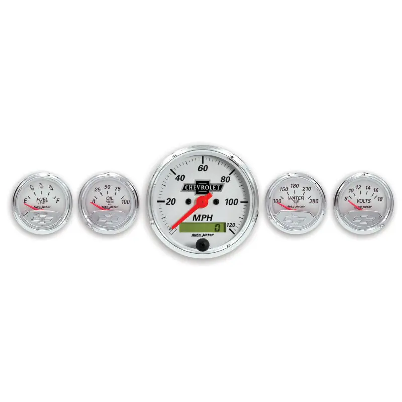 Autometer Arctic White GM 5 Pc Kit Box w/ Elec Speedo, Elec Oil Press, Water Temp, Volt, Fuel Level (ATM1302-00408)