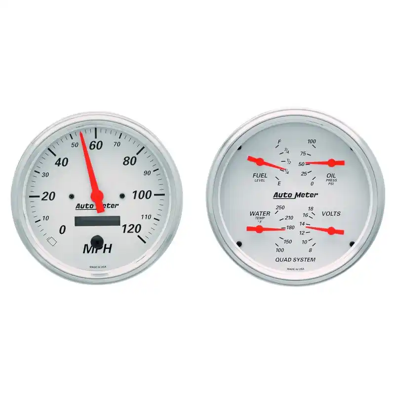 AutoMeter Gauge Kit 2 Pc. Quad & Speedometer 5in. Arctic White (ATM1303)