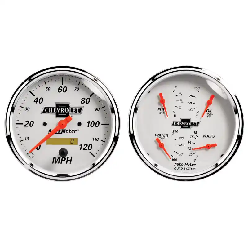 AutoMeter Gauge Kit 2 Pc. Quad & Speedometer 5in. Chevrolet Heritage Bowtie (ATM1303-00408)