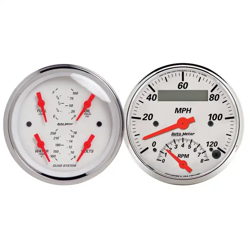 Autometer Arctic White 3-3/8 Quad Gauge and Tach/Speedo Combo (ATM1309)