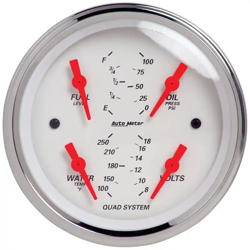 Autometer Arctic White 3-3/8in Quad Gauge 100 PSI/100-250 Deg F / 8-18V / 240-33 Ohm (ATM1312)