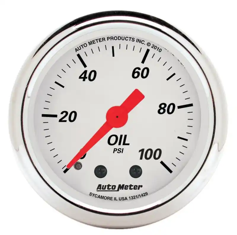AutoMeter Gauge Oil Press 2-1/16in. 100PSI Mech Arctic White (ATM1321)