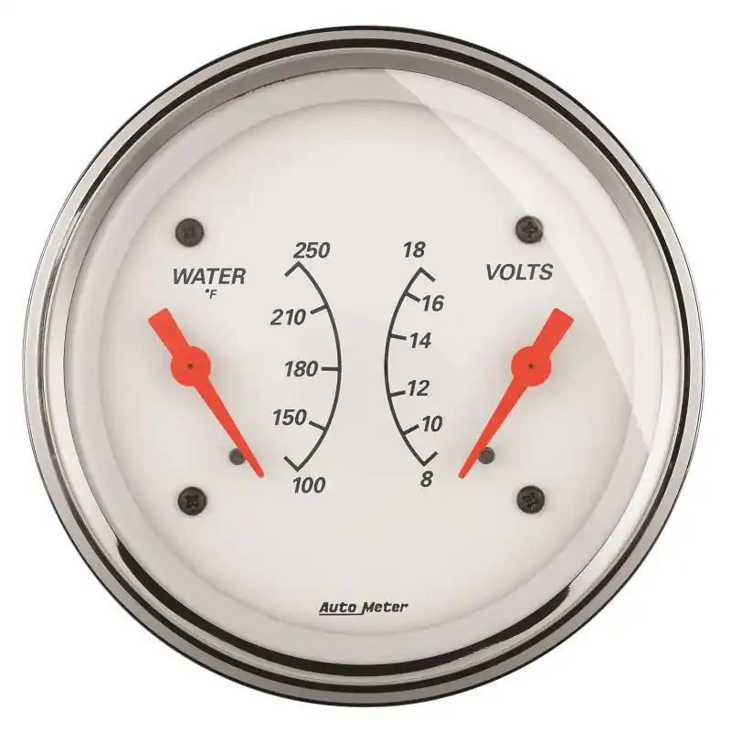 AutoMeter Gauge Dual Wtmp & Volt 3-3/8in. 250 Deg. F & 18V Elec Arctic White (ATM1330)