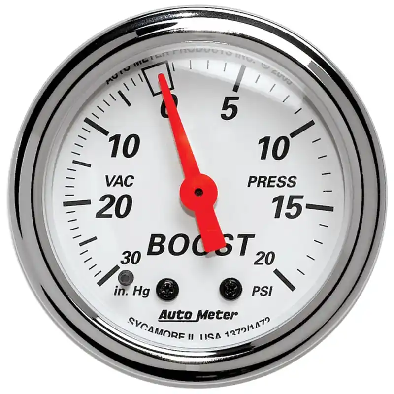 Autometer Arctic White 2-1/16in 30 in. Hg/20 PSI Full Sweep Mechanical Vacuum/Boost Pressure Gauge (ATM1372)