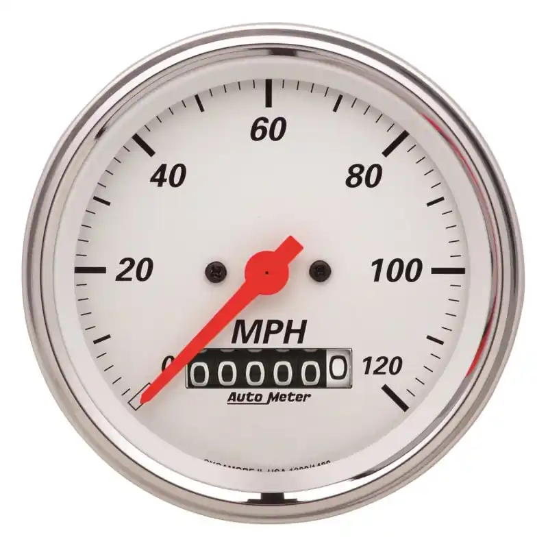 AutoMeter Gauge Speedometer 3-3/8in. 120MPH Elec. Prog. W/ Wheel Odo Arctic White (ATM1379)