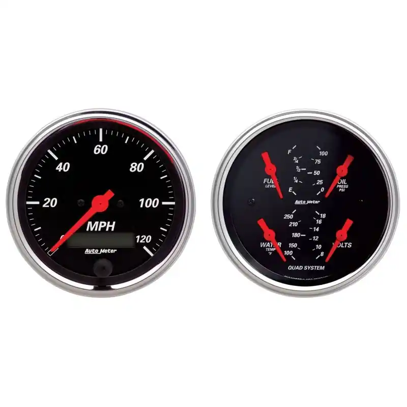 AutoMeter Gauge Kit 2 Pc. Quad & Speedometer 3-3/8in. Designer Black (ATM1408)