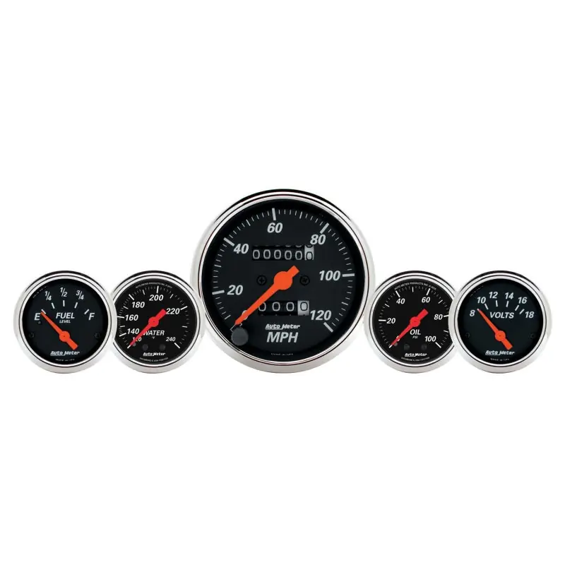 AutoMeter Gauge Kit 5 Pc. 3-1/8in. & 2-1/16in. Mech. Speedo. Wtmp & Oilp Designer Blk (ATM1411)