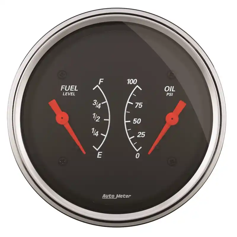 AutoMeter Gauge Dual Fuel & Oilp 3-3/8in. 240 Ohm(e) to 33 Ohm(f) & 100PSI Elec Designer Black (ATM1413)