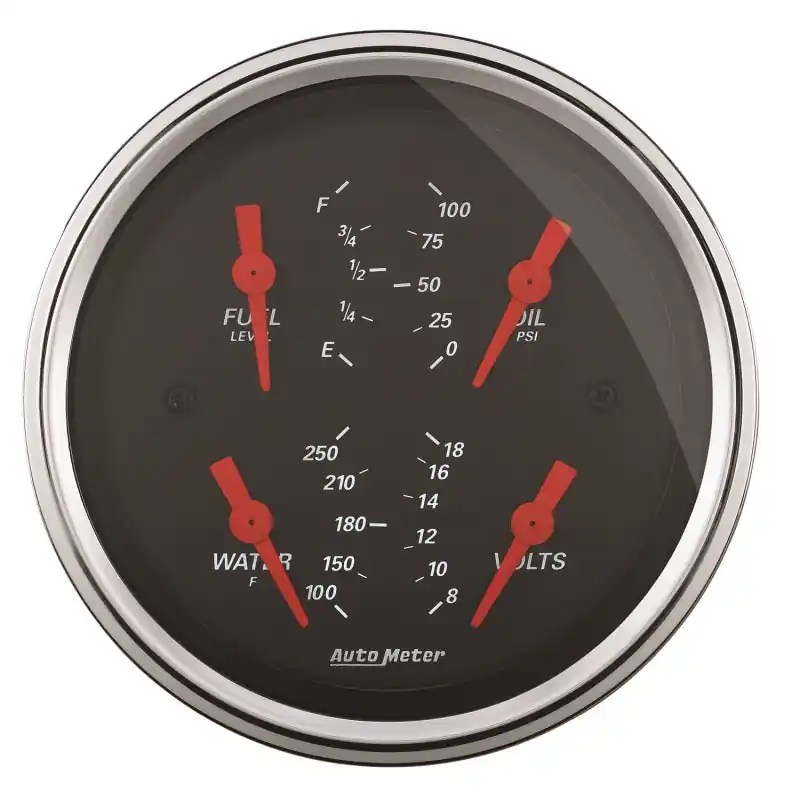 Autometer Designer Black 3.375in Quad Gauge - Fuel Level / Oil Pressure / Water Temp. / Voltmeter (ATM1414)