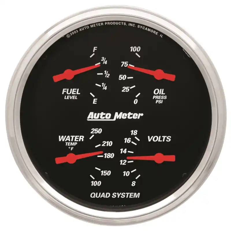 AutoMeter Gauge Quad 5in. 0 Ohm(e) to 90 Ohm(f)Elec Designer Black (ATM1419)