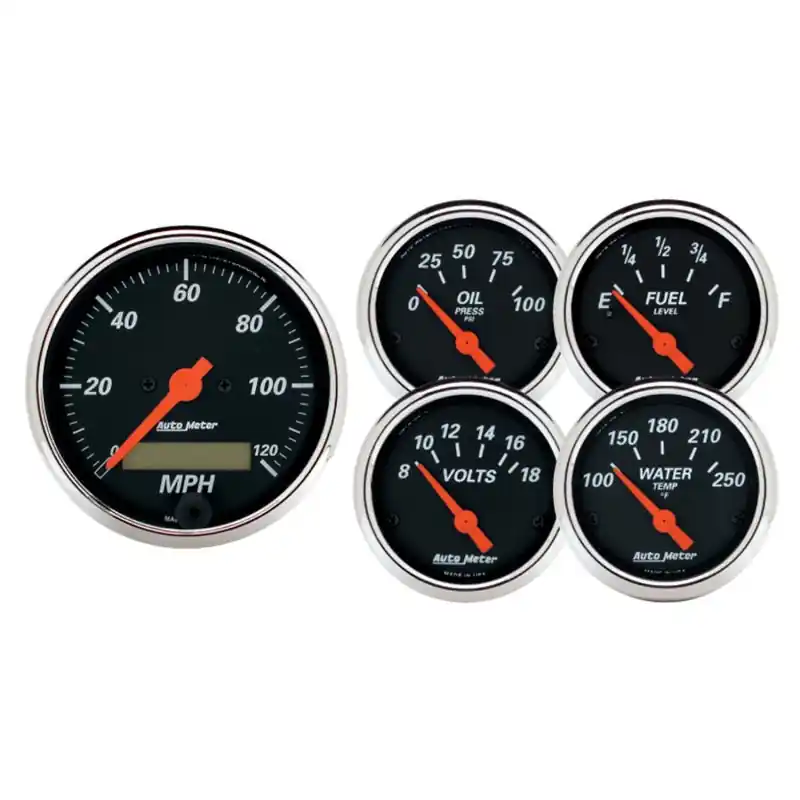Autometer Designer 3-3/8in & 2-1/16in Kit Box-Elec Speedo & Elec Oil Press H2O Temp Volt Fuel Level (ATM1421)