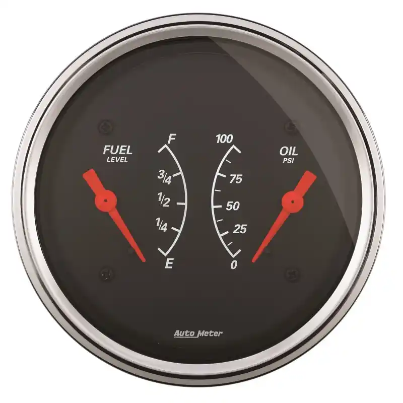 AutoMeter Gauge Dual Fuel & Oilp 3-3/8in. 0 Ohm(e) to 90 Ohm(f)& 100PSI Elec Designer Black (ATM1434)