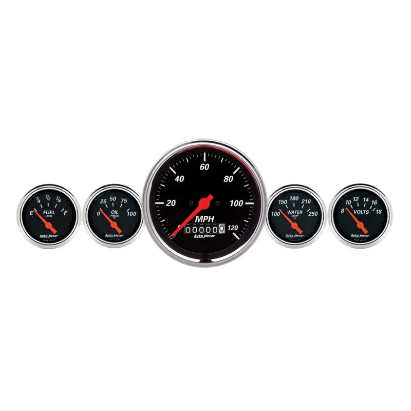 AutoMeter Gauge Kit 5 Pc. 3-3/8in. & 2-1/16in. Elec. Speedometer Designer Black (ATM1440)