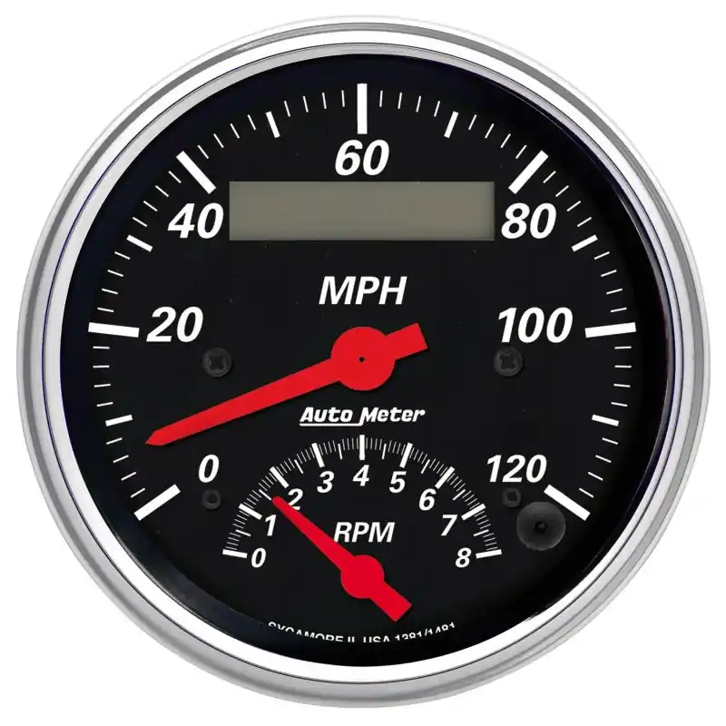 AutoMeter Gauge Tach/Speedo 3-3/8in. 120MPH & 8K RPM Elec. Program. Designer Blk (ATM1481)