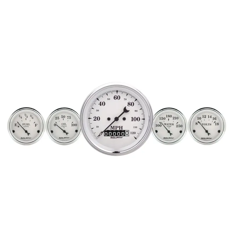 AutoMeter Gauge Kit 2 Pc. Quad & Speedometer 3-3/8in. Old Tyme White (ATM1600)