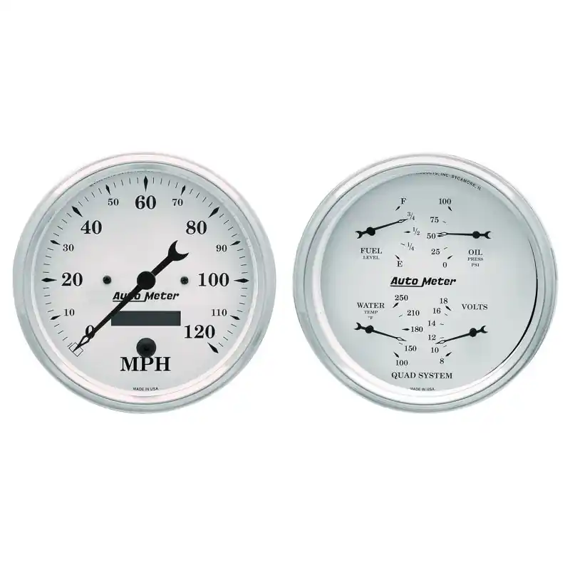 AutoMeter Gauge Kit 2 Pc. Quad & Speedometer 5in. Old Tyme White (ATM1603)