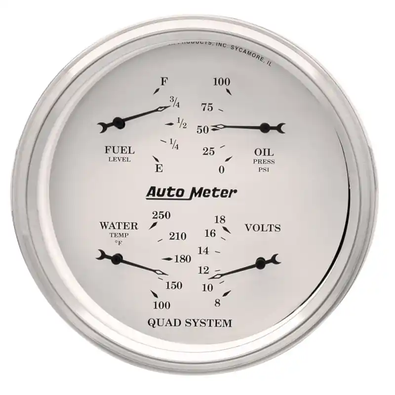 AutoMeter Gauge Quad 5in. 240 Ohm(e) to 33 Ohm(f) Elec Old Tyme White (ATM1610)