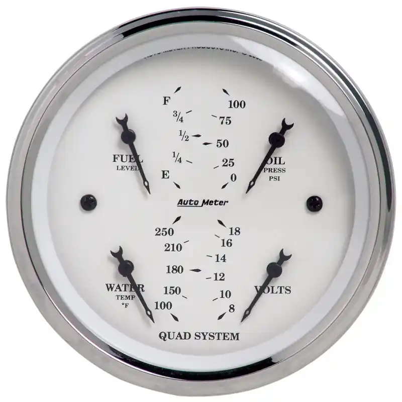 Autometer Old Tyme White 3-3/8in Short Sweep Electric Quad Gauge-Oil Press 0-100 PSI/Water Temp100- (ATM1612)