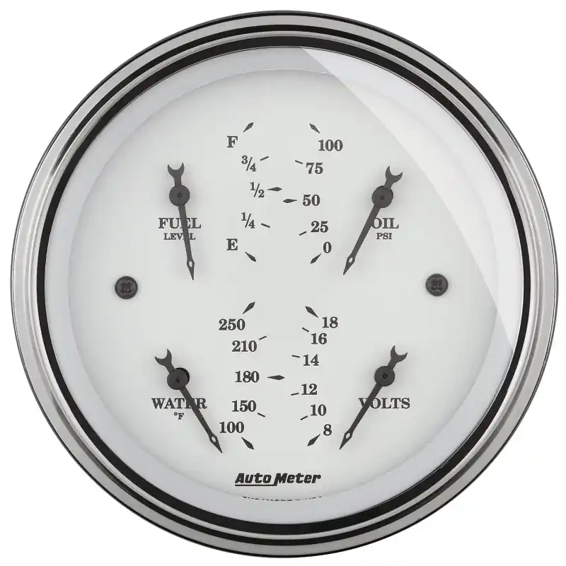 AutoMeter Gauge Quad 3-3/8in. 0 Ohm(e) to 90 Ohm(f)Elec Old Tyme White (ATM1614)