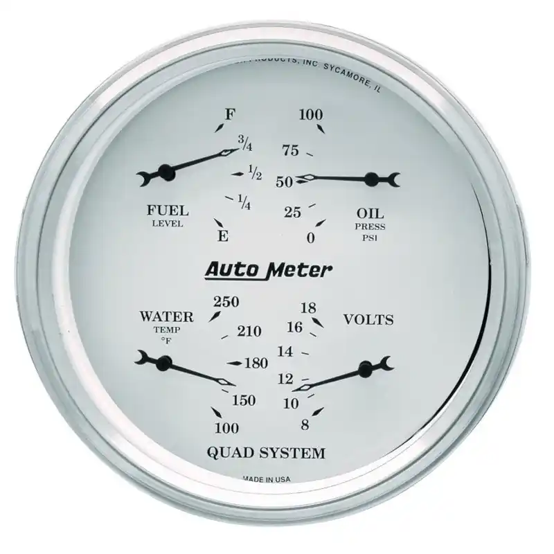 AutoMeter Gauge Quad 5in. 0 Ohm(e) to 90 Ohm(f)Elec Old Tyme White (ATM1619)