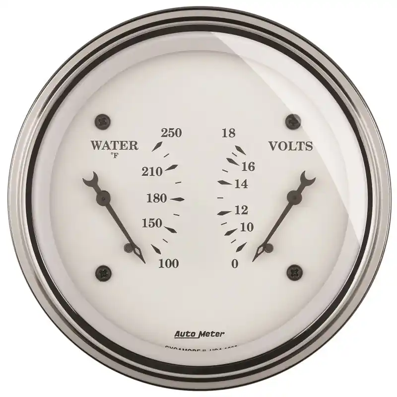 AutoMeter Gauge Dual Wtmp & Volt 3-3/8in. 250 Deg. F & 18V Elec Old Tyme White (ATM1630)